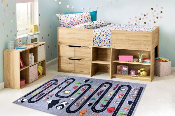 Makro Abra Dětský kusový koberec vhodný k praní BAMBINO 1711 Uličky auta protiskluzový antracitový Rozměr: 80x150 cm
