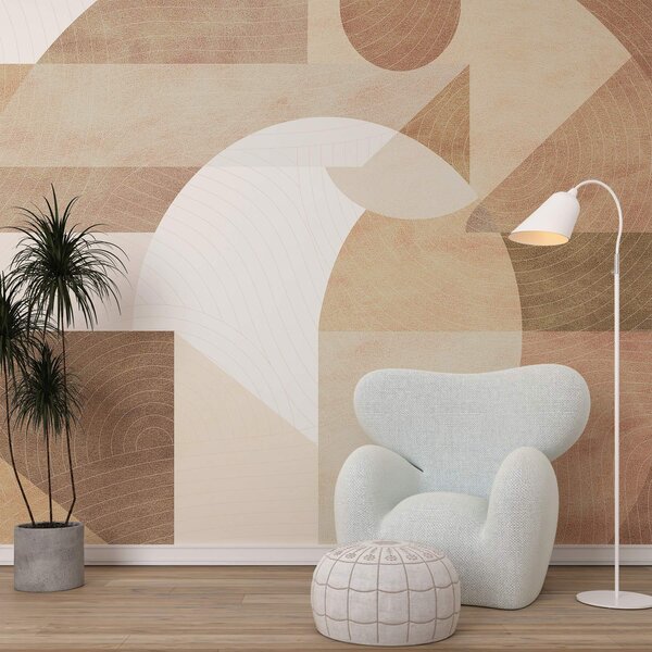 Fototapety Moderní geometrie s abstraktními tvary, texturované detaily v béžových a hnědých tónech, Fototapety Vzory, w02140 : uwalls.cz