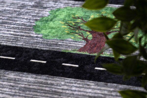 Makro Abra Dětský kusový koberec vhodný k praní BAMBINO 1711 Uličky auta protiskluzový antracitový Rozměr: 80x150 cm