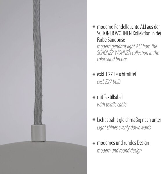 Schöner Wohnen 11728-39 - Lustr na lanku ALI 1xE27/25W/230V pr. 38 cm šedá