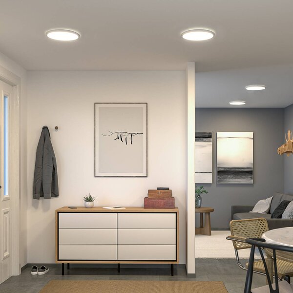 Paulmann LED panel Atria Shine, Ø 29 cm, bílý, IP44, 3000 K, zapnuto/vypnuto, Bílá / opál, Pracovna / kancelář, Plast, Moderní