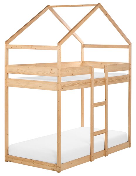 Patrová postel Domek Borovicové dřevo LABATUT 90 x 200 cm Světle hnědá
