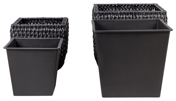 Sada 2 květináčů BERBERIS Umělý ratan 34/45 cm Černá