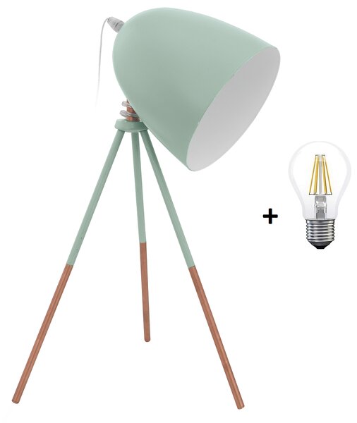Eglo 49337 DUNDEE - Stolní lampa na trojnožce v mentolové barvě + Dárek retro LED žárovka