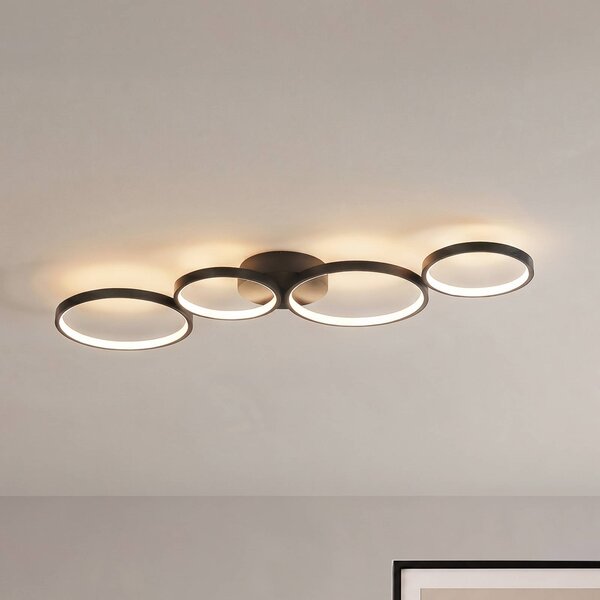 Lindby LED stropní svítidlo Evengeline, černé, hliník, 88 cm, Černá, Obývací pokoj / jídelna, Hliník, Moderní