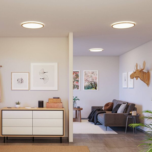 Paulmann LED panel Atria Shine, Ø 42 cm, dřevěný, IP44, 4000 K, zapnuto/vypnuto, Světlé dřevo, Pracovna / kancelář, Plast, Moderní