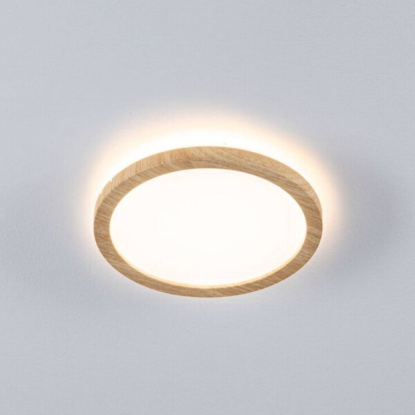 Paulmann LED panel Atria Shine, Ø 19 cm, dřevěný, IP44, 3000 K, zapnuto/vypnuto, Světlé dřevo, Pracovna / kancelář, Plast, Moderní