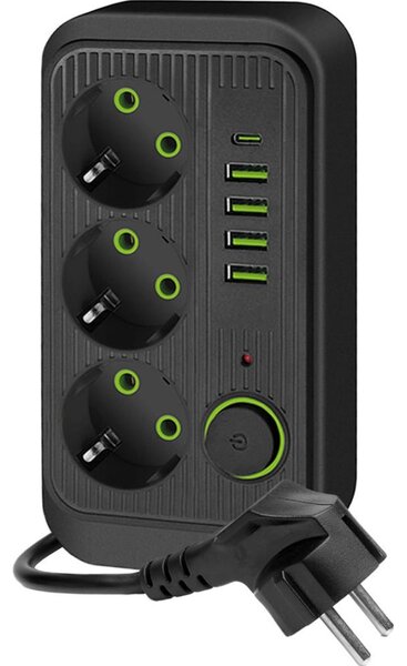 Rozbočovací zásuvka s vypínačem LINEA 3x230V + 5xUSB A/C 1,5 m SCHUKO černá