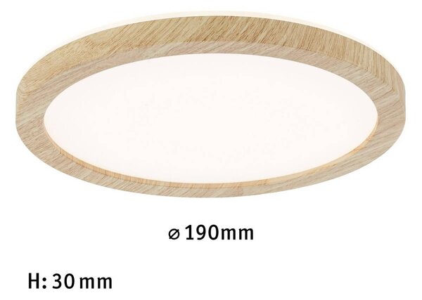 Paulmann LED panel Atria Shine, Ø 19 cm, dřevěný, IP44, 3000 K, zapnuto/vypnuto, Světlé dřevo, Pracovna / kancelář, Plast, Moderní