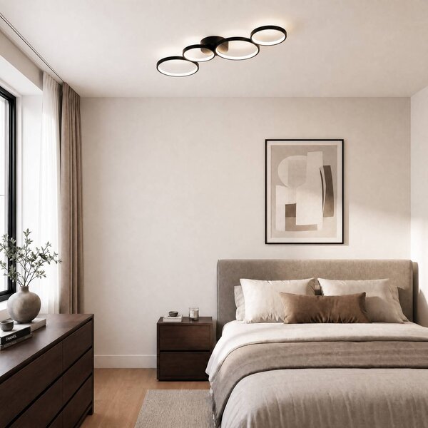 Lindby LED stropní svítidlo Evengeline, černé, hliník, 88 cm, Černá, Obývací pokoj / jídelna, Hliník, Moderní