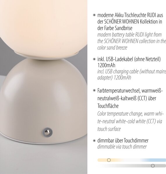 Schöner Wohnen 19218-39 - LED Stm. stolní lampa RUDI LED/1,2W/5V šedá