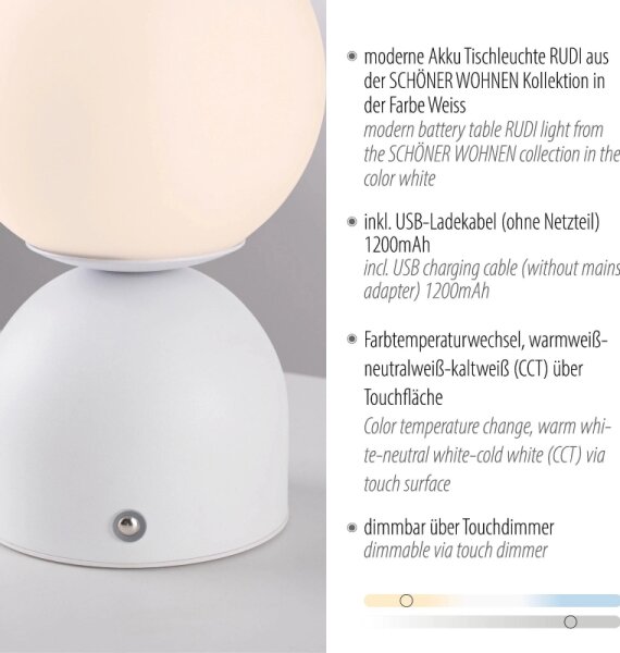 Schöner Wohnen 19218-16 - LED Stm. stolní lampa RUDI LED/1,2W/5V bílá