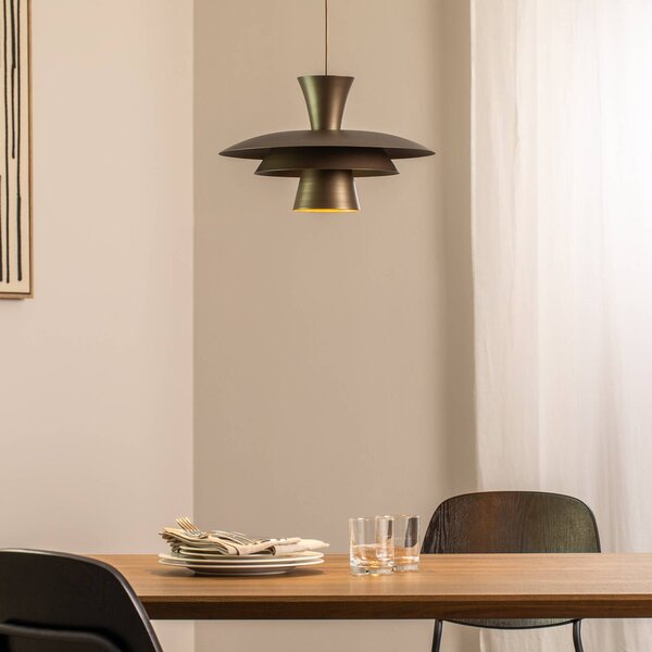 Luminex Závěsné světlo Plato, titanová barva, kov, Ø 38 cm, E27, stmívatelný, Hliník / šedá / zinek, Obývací pokoj / jídelna, kov, Moderní