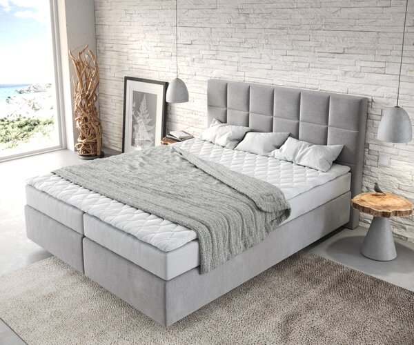 DELIFE Boxspring postel Dream-Fine 160x200 cm mikrovlákno šedá s matrací a topperem