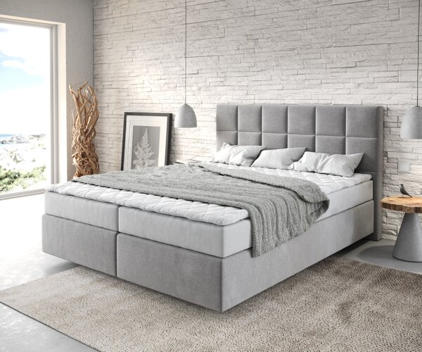 DELIFE Boxspring postel Dream-Fine 160x200 cm mikrovlákno šedá s matrací a topperem