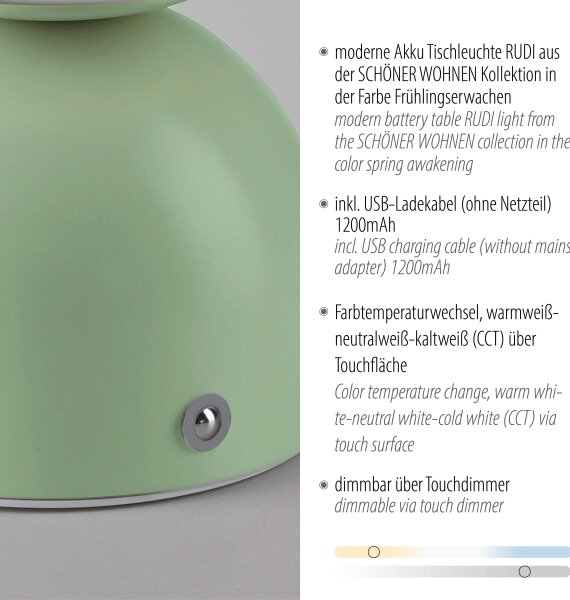 Schöner Wohnen 19218-43 - LED Stm. stolní lampa RUDI LED/1,2W/5V zelená