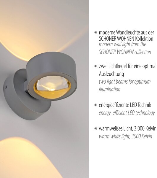 Schöner Wohnen 19331-21 - LED Nástěnné svítidlo CHIA 2xLED/2W/230V antracit