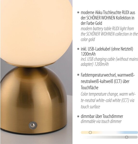 Schöner Wohnen 19218-12 - LED Stm. stolní lampa RUDI LED/1,2W/5V zlatá