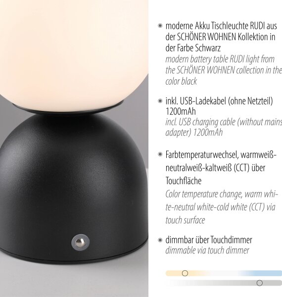 Schöner Wohnen 19218-18 - LED Stm. stolní lampa RUDI LED/1,2W/5V černá