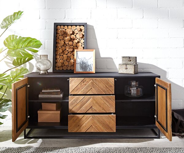 DELIFE Komoda Famke 145 cm mango teak 2 dvířka 3 zásuvky