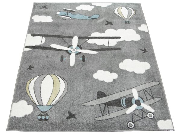 Makro Abra Dětský kusový koberec Lima 9359B Letadla Létající balóny šedý krémový Rozměr: 120x170 cm