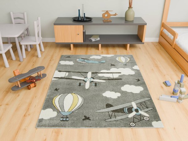 Makro Abra Dětský kusový koberec Lima 9359B Letadla Létající balóny šedý krémový Rozměr: 120x170 cm
