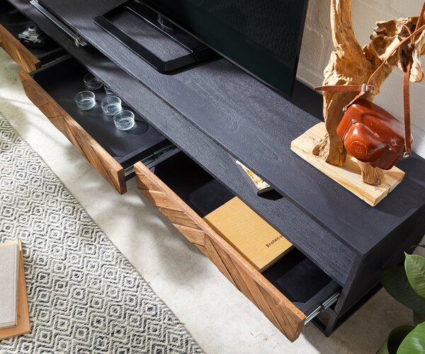 DELIFE TV stolek Famke 200 cm mango teak 2 přihrádky 3 zásuvky