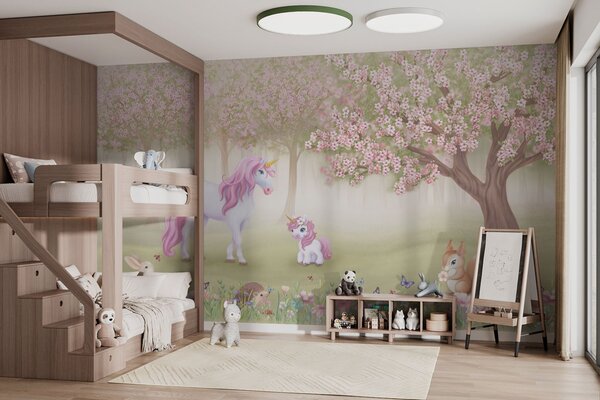Fototapety Jednorožci v kouzelném lese se zvířaty, Fototapety dětské, Fototapety jednorožci, w02269 : uwalls.cz