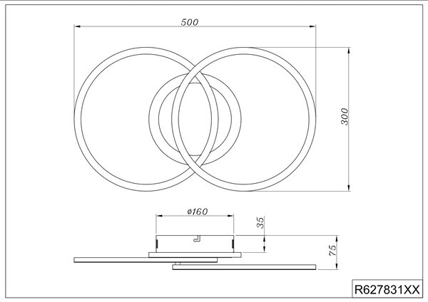 Trio Leuchten R62783132 VENIDA - Stropní lustr stmívatelný klasickým vypínačem, LED 25W, 3000K, 2600lm, 50 x 30cm (Moderní stropní lustr s příjemnou teplou barvou světla, montura v černé barvě)