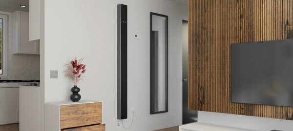 ISAN Melody Pillar s háčky designový elektrický radiátor 1800 × 150 mm, 900 W