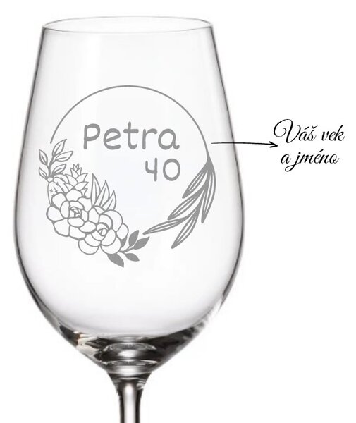 Dekorant Sklenička na víno k narozeninám VĚNEC