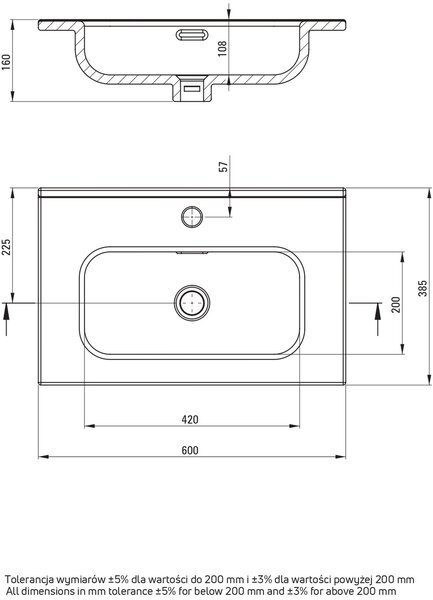 Deante Tubo umyvadlo 60x38.5 cm obdélníkový nábytkový-zápustný bílá lesk CTU_6U6M