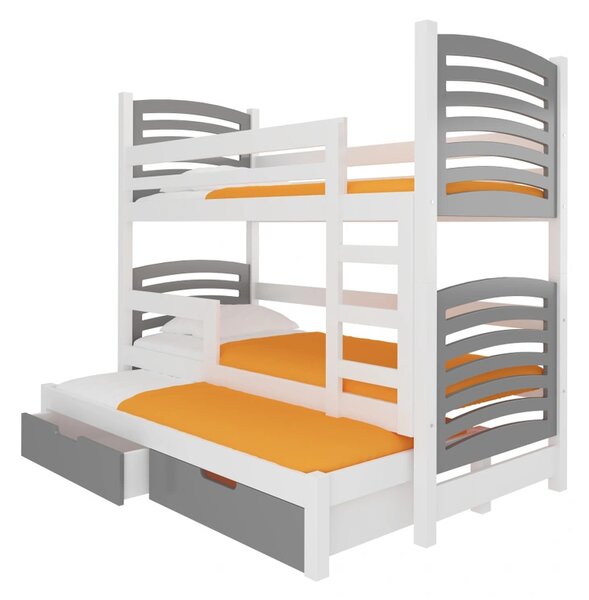 Patrová postel s přistýlkou a úložným prostorem 75x180 FASRIA - bílá / šedá