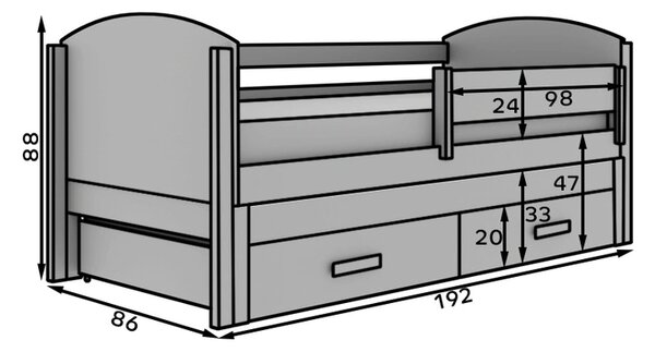 Rozkládací postel s úložným prostorem 80x180 BASLINA - bílá / šedá