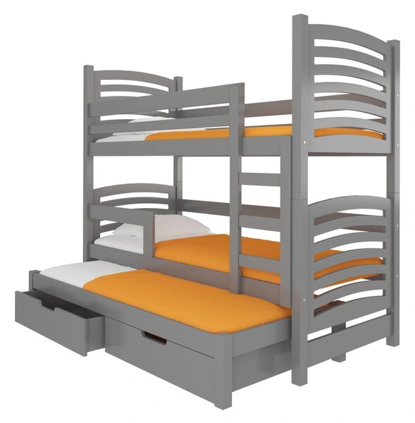 Patrová postel s přistýlkou a úložným prostorem 75x180 FASRIA - šedá