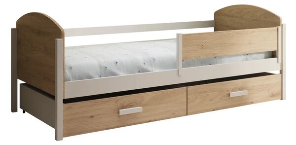 Dětská postel se zábranou a úložným prostorem 80x180 GEPLORA - bílá / dub