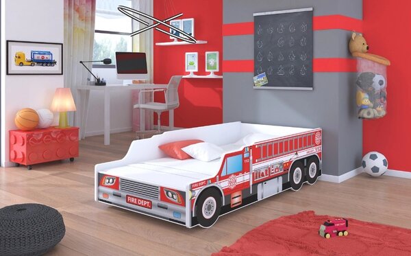 Dětská postel hasičské auto s matrací 70x140 cm FAMRIX - červená