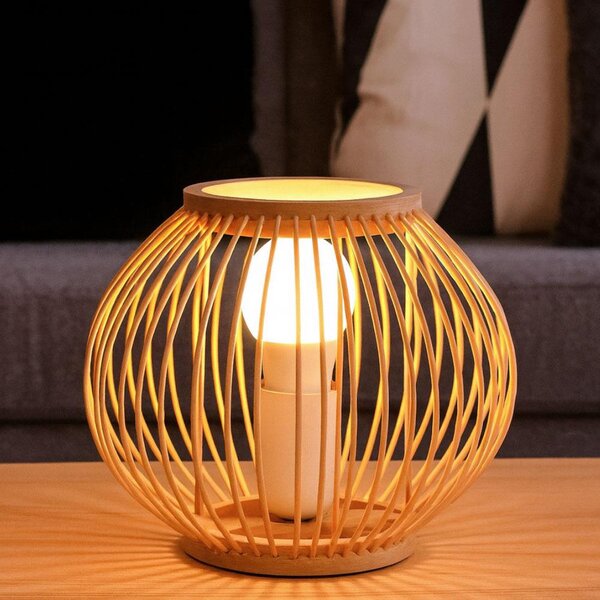 Bambusová stolní lampa s LED žárovkou, teplá bílá