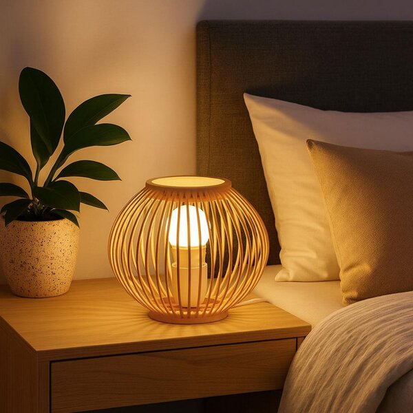 Bambusová stolní lampa s LED žárovkou, teplá bílá