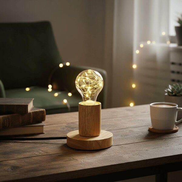 Dřevěná stolní lampa se žárovkou - neutrální světlo