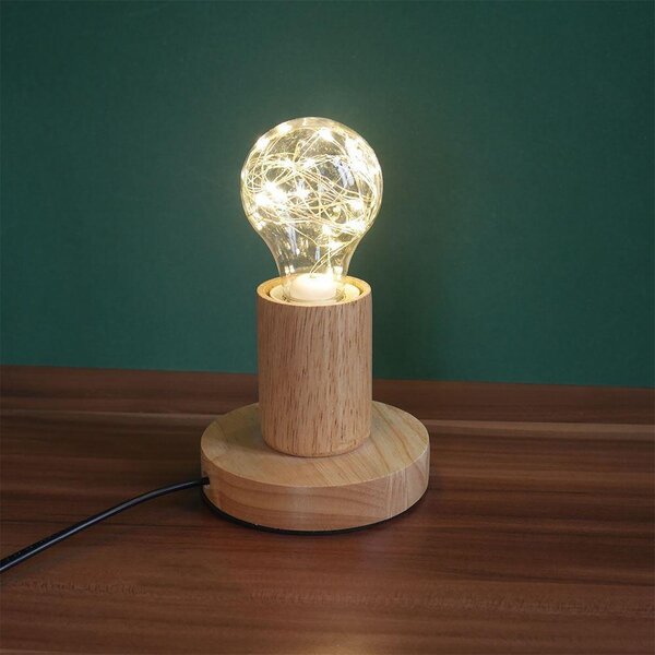 Dřevěná stolní lampa se žárovkou - neutrální světlo