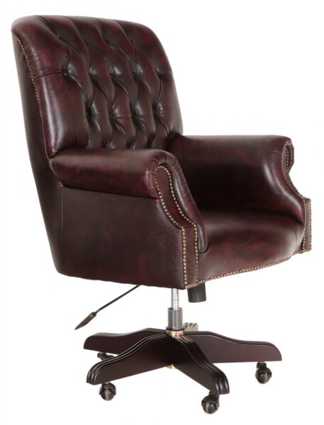 Kancelářská židle Chesterfield Office chair z pravé hovězí kůže New Red