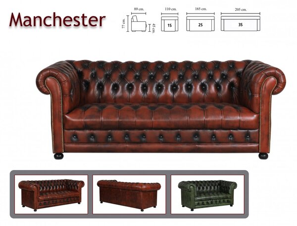 Pohovka dvoumístná Chesterfield Manchester z pravé hovězí kůže Whisky