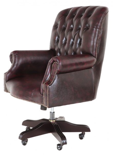 Kancelářská židle Chesterfield Office chair z pravé hovězí kůže New Red