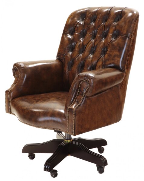 Kancelářská židle Chesterfield Office chair z pravé hovězí kůže Whisky