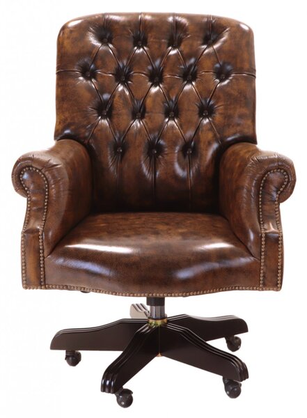 Kancelářská židle Chesterfield Office chair z pravé hovězí kůže Whisky