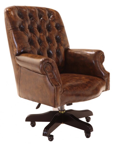 Kancelářská židle Chesterfield Office chair z pravé hovězí kůže Whisky