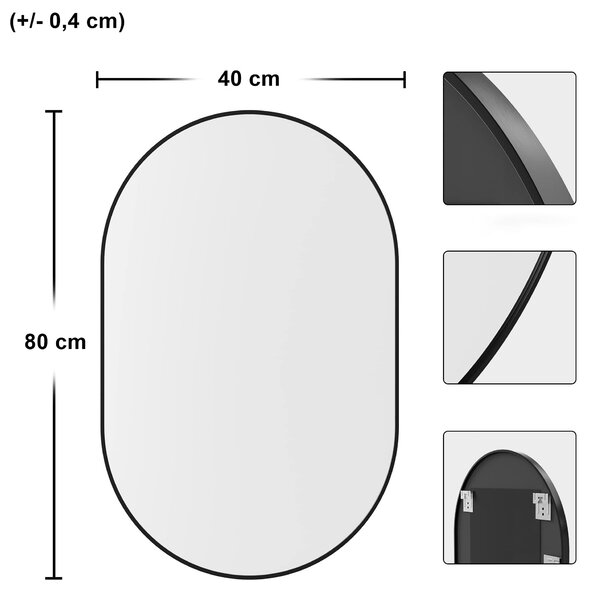 Oválné zrcadlo na zeď OLVANI 80x40 cm s černým rámem