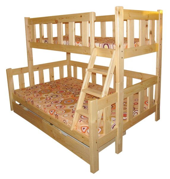Patrová postel Denisa 120x200 / 200x90 cm Barva: bezbarvý lak, Úložný prostor: ne