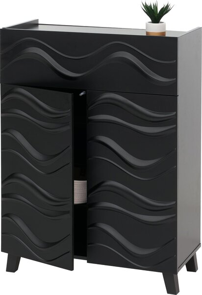 Komoda HWC-N86, skíový píborník píborník, 3D vlnový design dvíka otevíraná tlaítkem 107x76x36cm erná